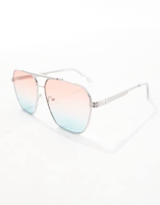 Gafas de sol plateadas estilo aviador con lentes efecto atardecer degradado de River Island, 2 de 4