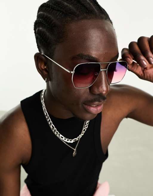 Gafas de sol plateadas estilo aviador con lentes moradas degradadas de ASOS DESIGN, 4 de 4