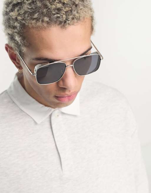 Gafas de sol plateadas estilo aviador detalles angulares de ASOS DESIGN |