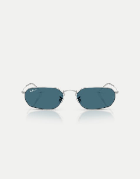 Gafas de sol plateadas irregulares con lentes azules polarizadas de Ray-Ban - view 1