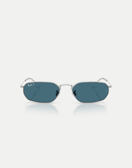 Gafas de sol plateadas irregulares con lentes azules polarizadas de Ray-Ban