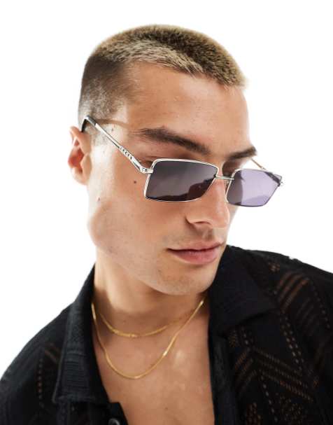 Gafas de sol plateadas rectangulares con detalle en las patillas de ASOS DESIGN - view 1