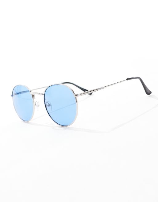 Gafas de sol plateadas redondeadas de estilo años 90 con lentes azules de ASOS DESIGN, 2 de 4