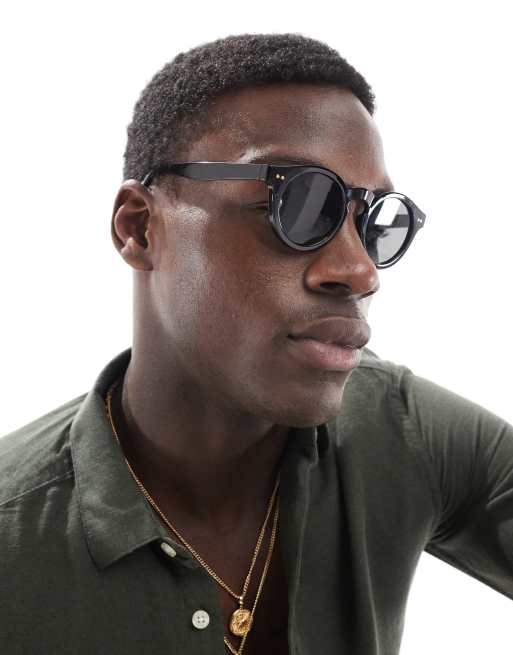 Gafas de sol redondas con montura negra y lentes ahumadas de ASOS DESIGN
