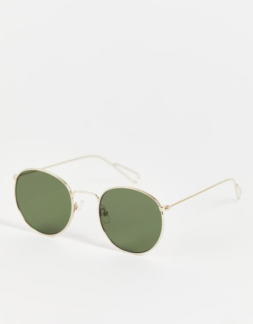 Gafas de sol redondas doradas con lentes verdes Explore de Weekday