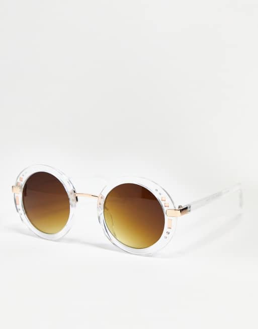 Gafas de sol redondas en blanco transparente de AJ Morgan