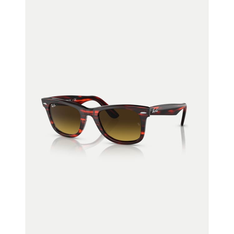 Gafas de sol rojas a rayas con montura rectangular y lentes marrones de acetato Original Wayfarer de Ray Ban ASOS