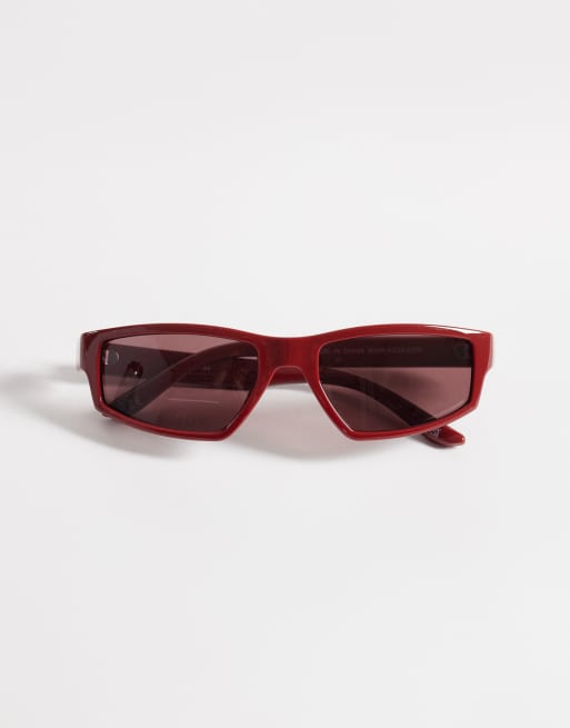 Gafas de sol rojas con diseño envolvente y lentes rojas de ASOS DESIGN, 3 de 3