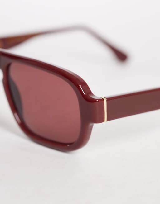Gafas de sol rojas cuadradas de estilo retro con funda de lino de & Other Stories, 2 de 3