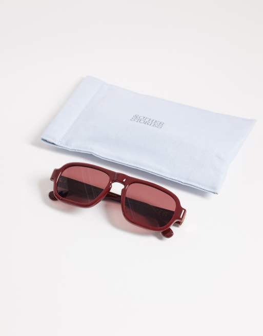 Gafas de sol rojas cuadradas de estilo retro con funda de lino de & Other Stories, 3 de 3