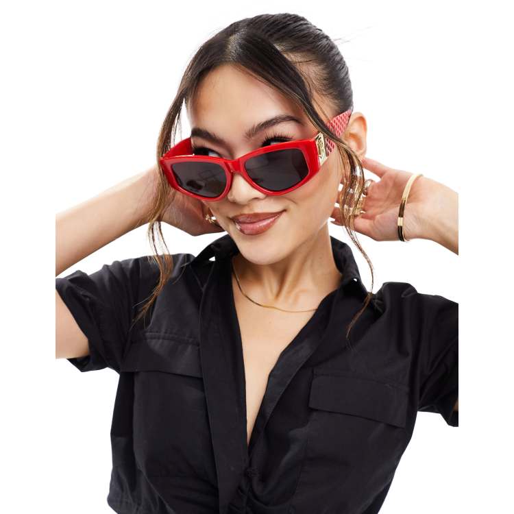 Gafas de sol rojas estilo ojos de gato estrechas de River Island ASOS