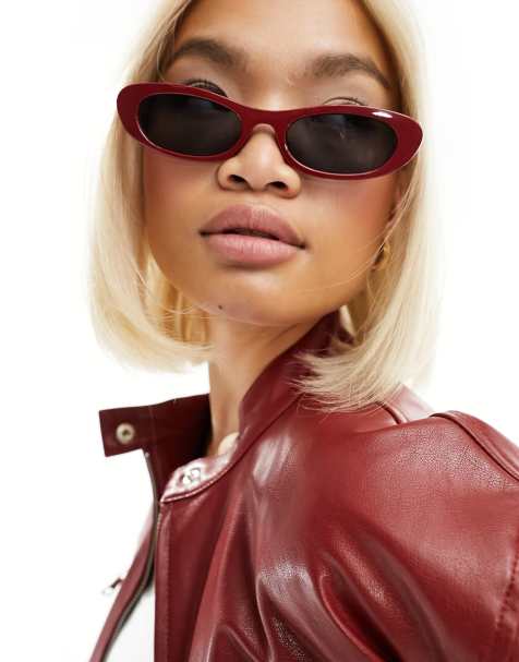 Gafas de sol rojas ovaladas con diseño estrecho reducido de ASOS DESIGN - view 1