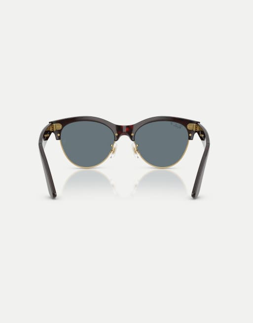 Gafas de sol rojo efecto carey y doradas con lentes azules polarizadas Clubmaster de Ray-Ban, 2 de 4