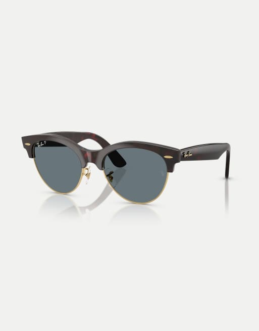 Gafas de sol rojo efecto carey y doradas con lentes azules polarizadas Clubmaster de Ray-Ban, 3 de 4