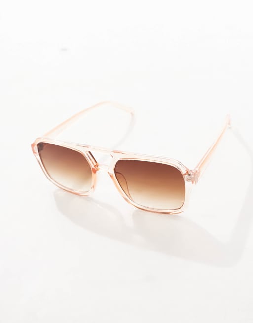 Gafas de sol rosa cristalino estilo aviador con lentes marrones York de AJ Morgan , 2 de 3