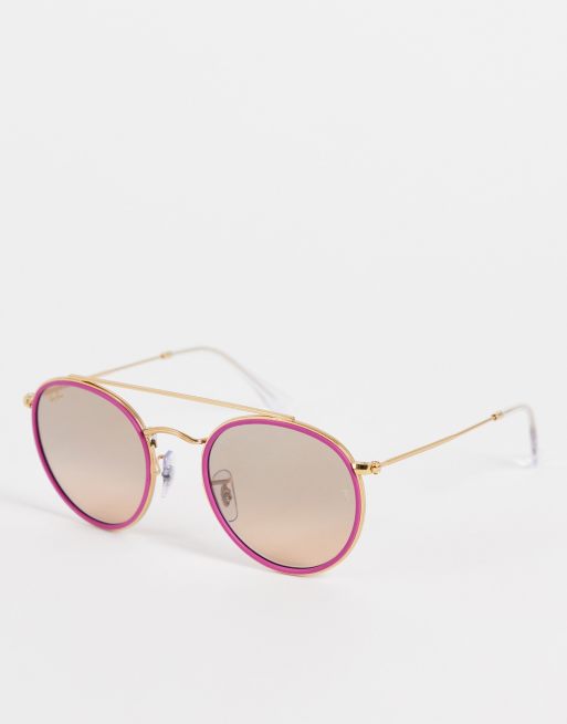 Clan vida Tradicional Gafas de sol rosas y doradas redondas de Ray-Ban | ASOS