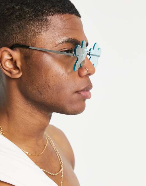 Gafas de sol turquesas con diseño en forma de flor sin borde de ASOS DESIGN, 4 de 4