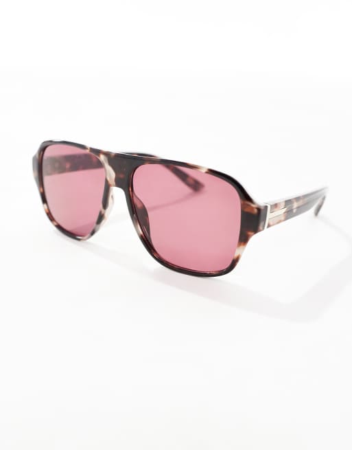 Gafas de sol unisex de estilo aviador con lentes rosas de Reclaimed Vintage, 2 de 4