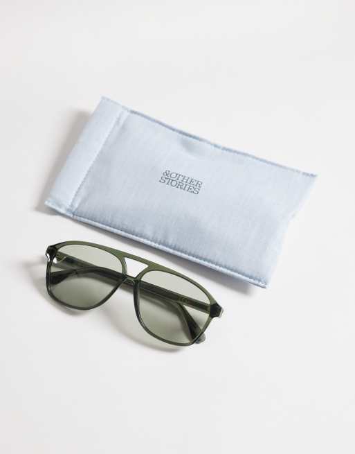 Gafas de sol verde caqui estilo aviador retro con funda de lino de & Other Stories, 3 de 3