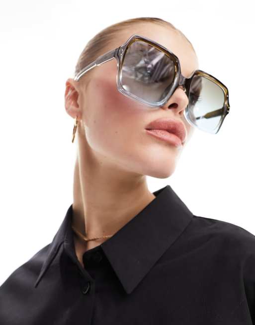 Gafas de sol verde cristalino degradado extragrandes de estilo anos 70 de ASOS DESIGN ASOS