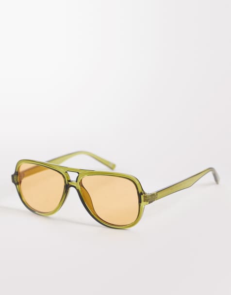 Gafas de sol verde cristalino estilo aviador con lentes ámbar de ASOS DESIGN - view 1