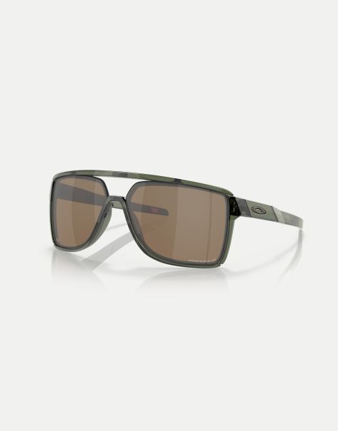 Gafas de sol verde oliva mate con montura rectangular y lentes marrones polarizadas efecto espejo Castel de Oakley - view 1