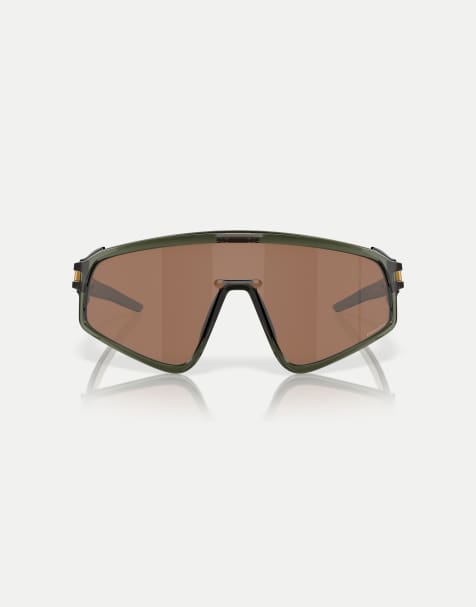 Gafas de sol verde oliva tintado de estilo de visor con lentes marrones efecto espejo Latch™ de Oakley - view 1
