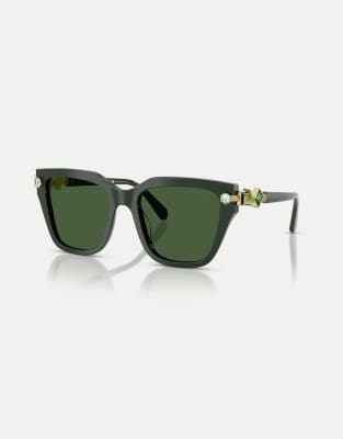 Gafas de sol verde oscuro irregulares con lentes verdes de Swarovski