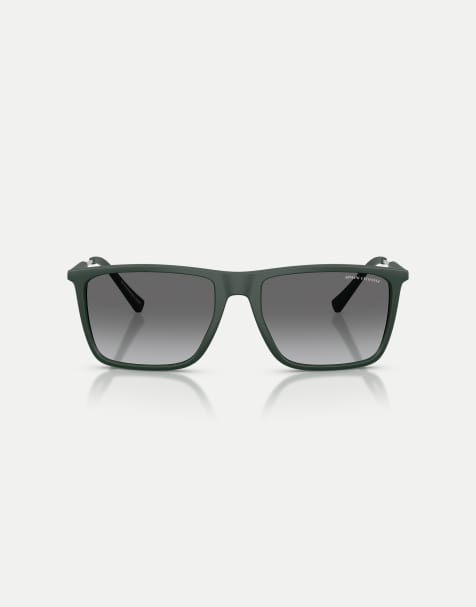 Gafas de sol verde oscuro mate con escote rectangular y lentes grises de Armani Exchange - view 1