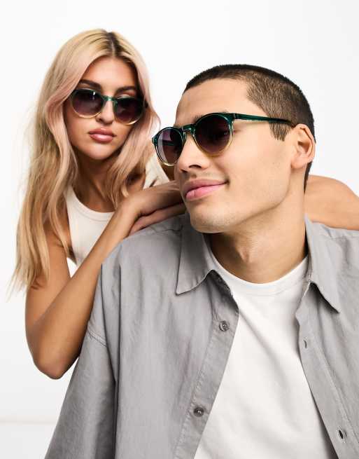 Gafas de sol verdes a dos tonos con montura redondeada retro para festivales Grad School de AJ Morgan