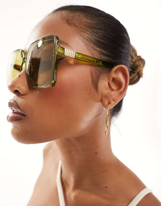 Gafas de sol verdes con montura cuadrada extragrande de estilo años 70 de South Beach, 4 de 4