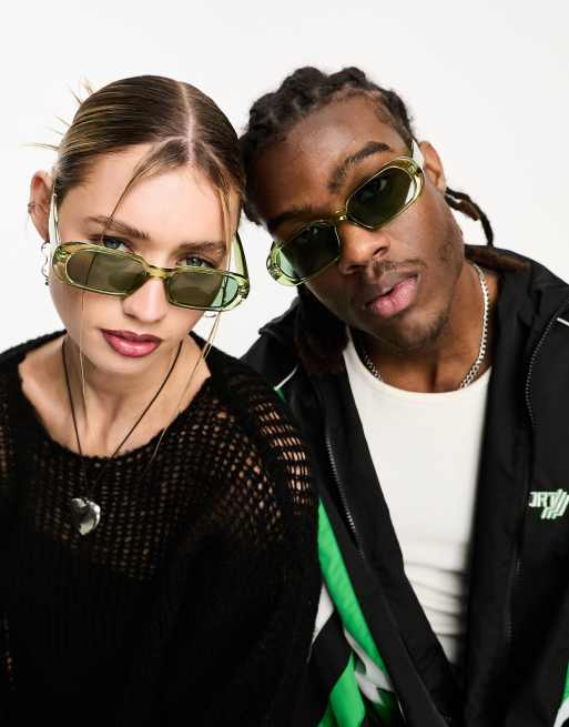 Gafas de sol verdes con montura gruesa ovalada para festivales Clever de AJ Morgan