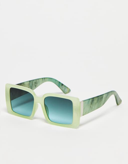 Gafas de sol verdes cuadradas con patillas en contraste para festivales de Jeepers Peepers