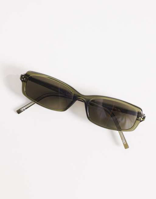 Gafas de sol verdes rectangulares estrechas con lentes verdes premium de ASOS DESIGN, 3 de 3
