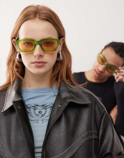Gafas de sol verdes unisex con montura rectangular de estilo años 70 de Reclaimed Vintage - view 1