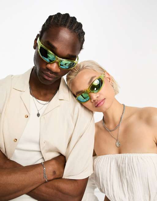 Gafas de sol verdes unisex de estilo deportivo envolvente de Reclaimed Vintage