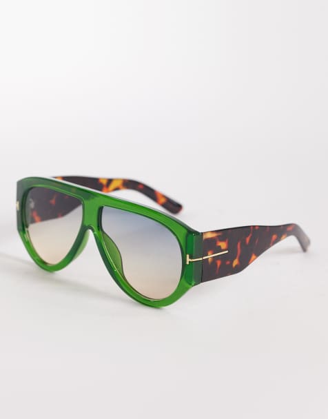 Gafas de sol verdes y efecto carey con montura gruesa estilo aviador exclusivas de Kaiia - view 1