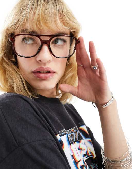 Gafas estilo aviador con lentes transparentes con filtro de luz azul de ASOS DESIGN ASOS