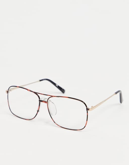 Gafas estilo aviador con montura carey y lentes transparentes de ASOS DESIGN