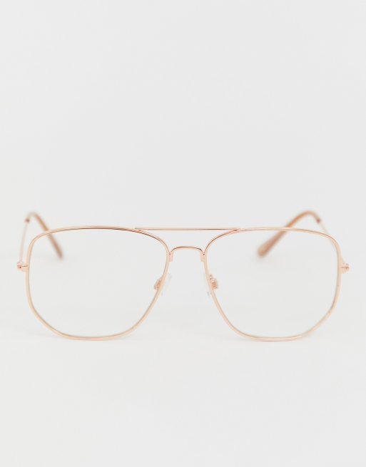 Gafas aviador con cuadrada y lentes transparentes Geeky de ASOS |