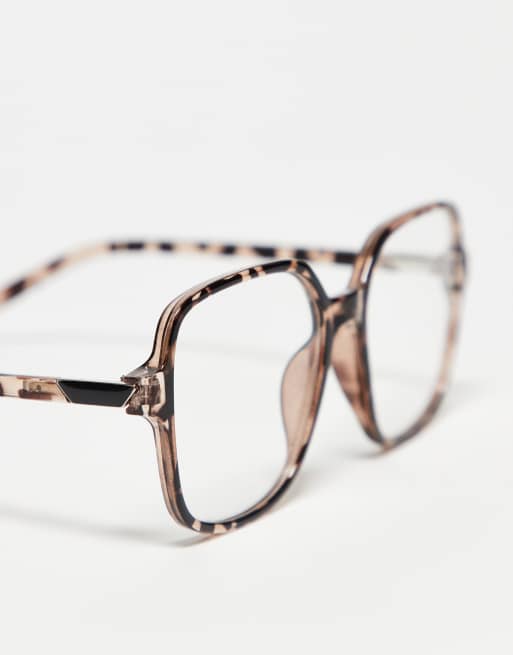 Gafas marrón efecto carey con montura cuadrada extragrande y lentes transparentes exclusivas de Kaiia, 3 de 3