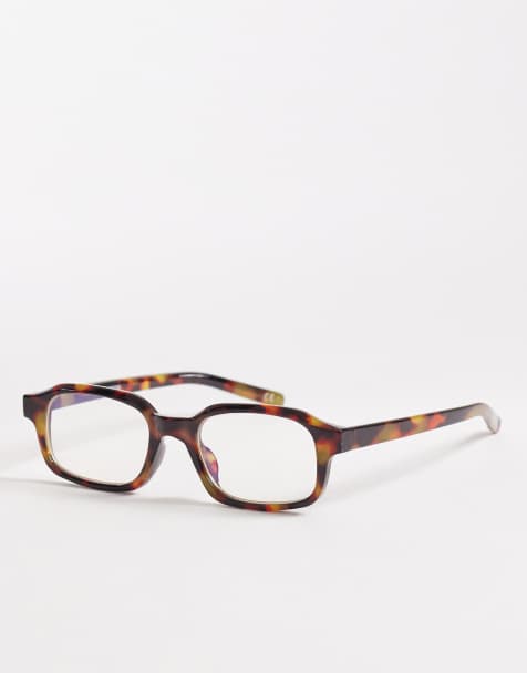 Gafas marrón efecto carey estrechas rectangulares con lentes transparentes de ASOS DESIGN - view 1