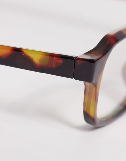 Gafas marrón efecto carey estrechas rectangulares con lentes transparentes de ASOS DESIGN, 2 de 3