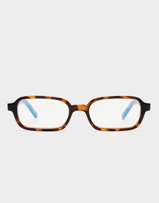 Gafas marrón efecto carey rectangulares con lentes transparentes con filtro de luz azul Pilferer de Le Specs, 2 de 3