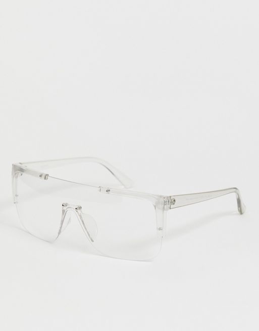 Gafas transparentes estilo aviador con montura metálica plateada de ASOS  DESIGN