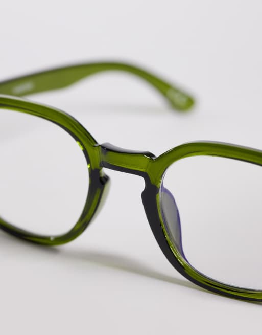 Gafas verdes con montura cuadrada hexagonal y lentes transparentes de ASOS DESIGN, 2 de 3