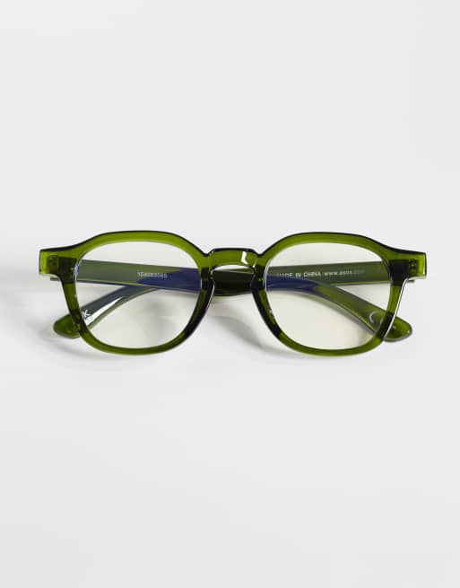 Gafas verdes con montura cuadrada hexagonal y lentes transparentes de ASOS DESIGN, 3 de 3