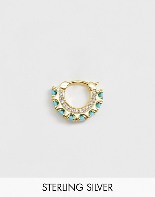 Galleria Armadoro gold plated turquoise single huggie hoop earring