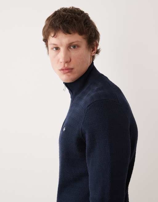 GANT 1/4 zip textured jumper in navy blue, 4 of 5