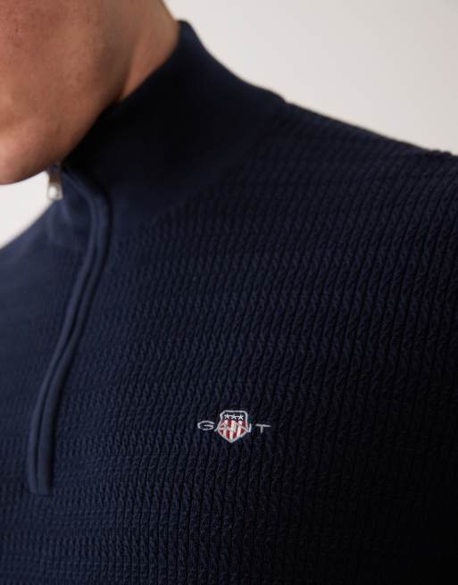 GANT 1/4 zip textured jumper in navy blue, 5 of 5